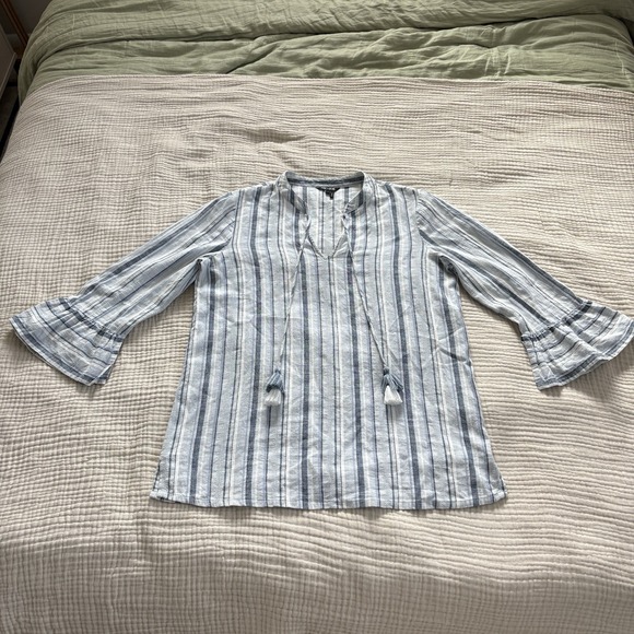 NIC+ZOE Tops - Nic+Zoe Blouse Womens Size Small Bell Sleeve Top White Multicolor Linen Blend